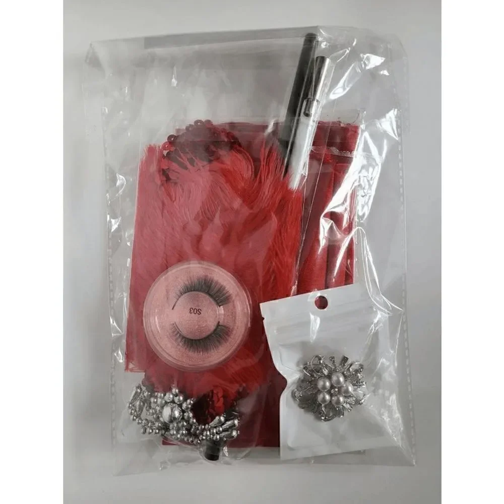 ❤️✨ 5PCS 1920s Red Accessories Flapper Great Gatsby Retro Costume Set NEW